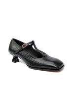 T STRAP MATILDA Cuero Croco Negro